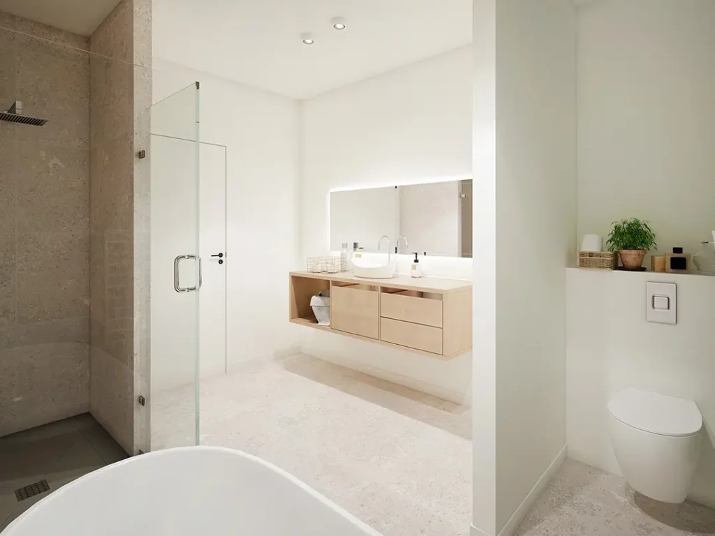 3d interieurvisualisatie van een badkamer