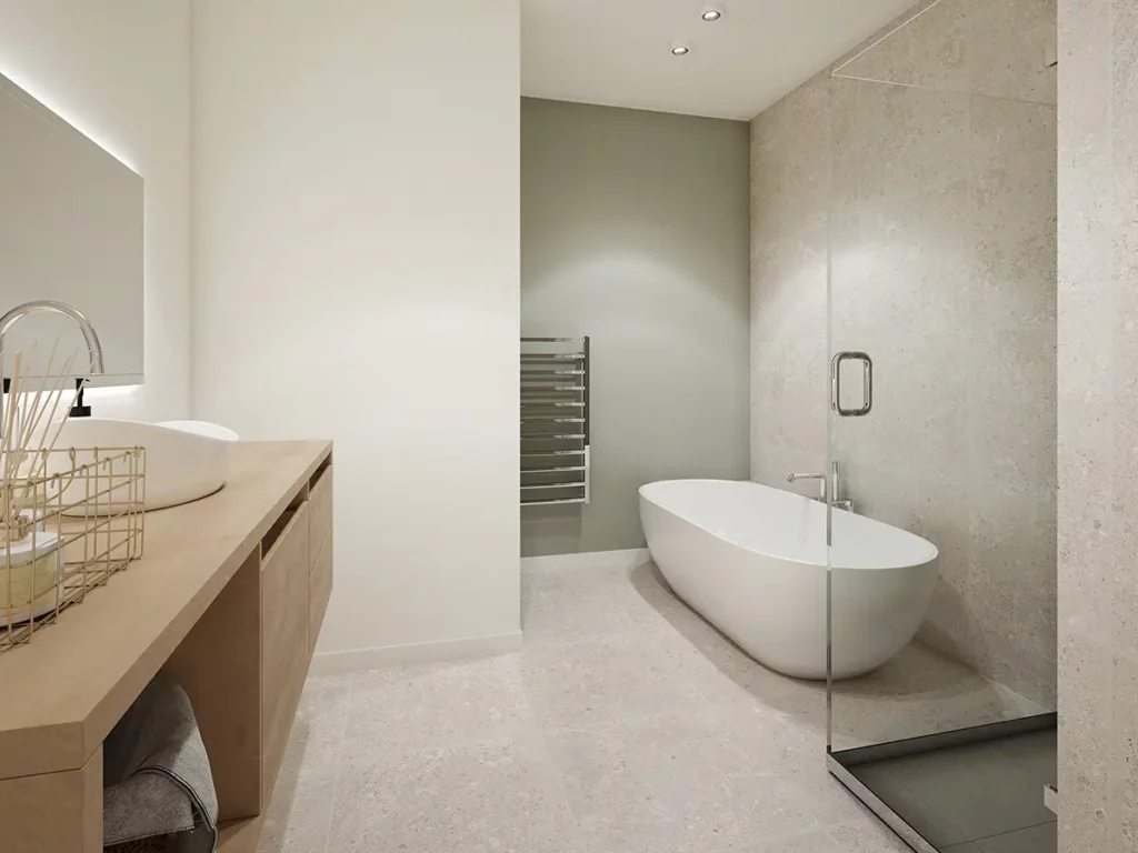 3d render stijlvolle badkamer met ligbad